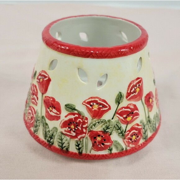 Small Candle  Shade Topper / Spring Flowers . Red flowers and Green - Picture 3 of 7